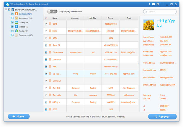 Preview and recover deleted contacts from Galaxy S5